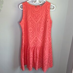 Coral Sleeveless Eyelet Dress